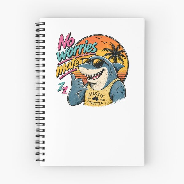 Item preview, No Worries Mate Funny Shark Retro Aussie Beach Sunset Vintage  designed and sold by Yellowriversss.
