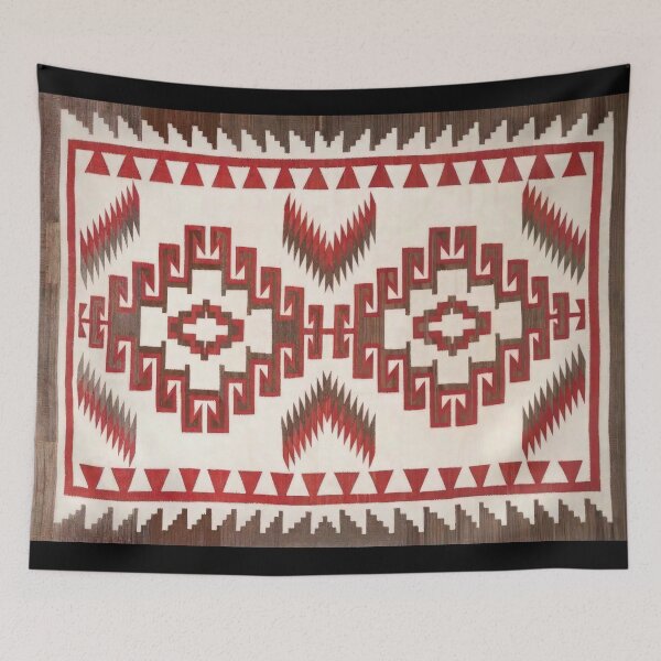 Item preview, NAVAJO 1920s TAPESTRY RESTORATOIN ORIGINAL RED & IVORY - RARE COLORS FOR NAVAJO ART! rotated designed and sold by Big Bang Canvas.
