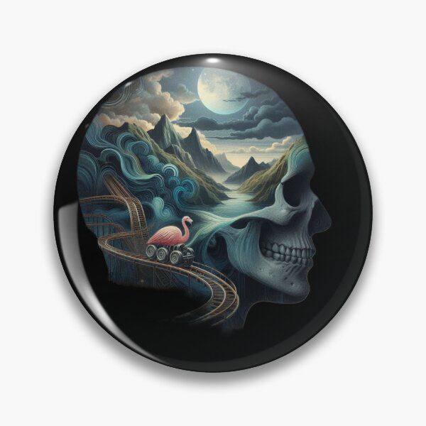 Item preview, Flamingo Rollercoaster Inside Skull Surreal Landscape Art designed and sold by LujziWorld.