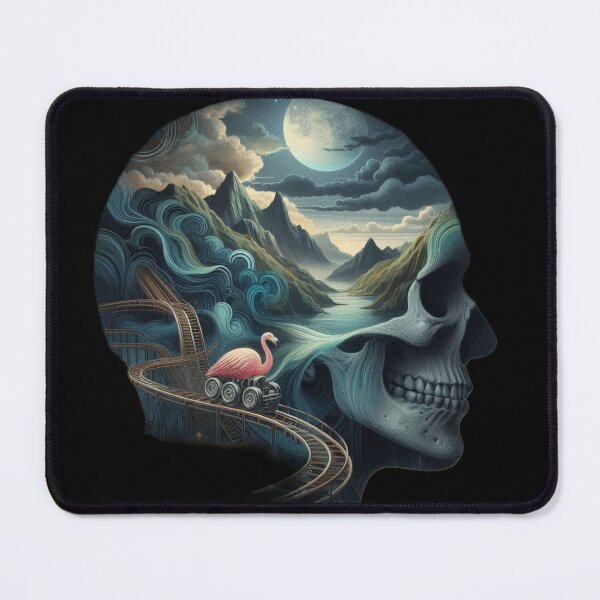 Item preview, Flamingo Rollercoaster Inside Skull Surreal Landscape Art designed and sold by LujziWorld.