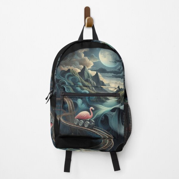 Item preview, Flamingo Rollercoaster Inside Skull Surreal Landscape Art designed and sold by LujziWorld.