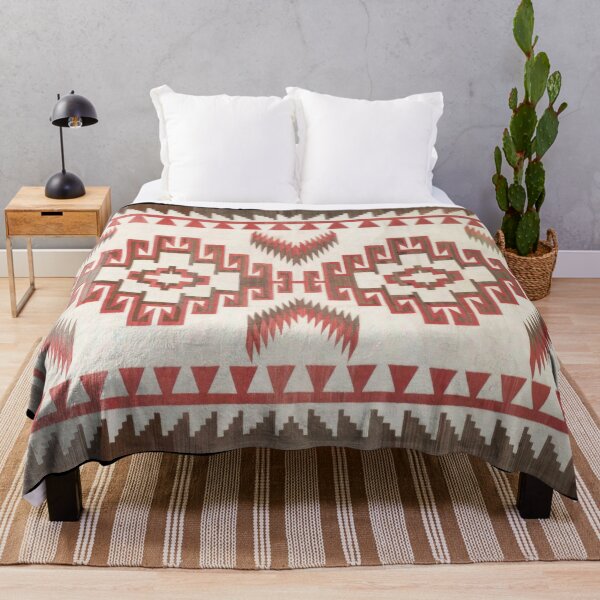 Item preview, NAVAJO 1920 TAPESTRY - RESTORED TO ORIGINAL RED & IVORY - RARE COLORS FOR NAVAJO ART! rotated designed and sold by Big Bang Canvas.