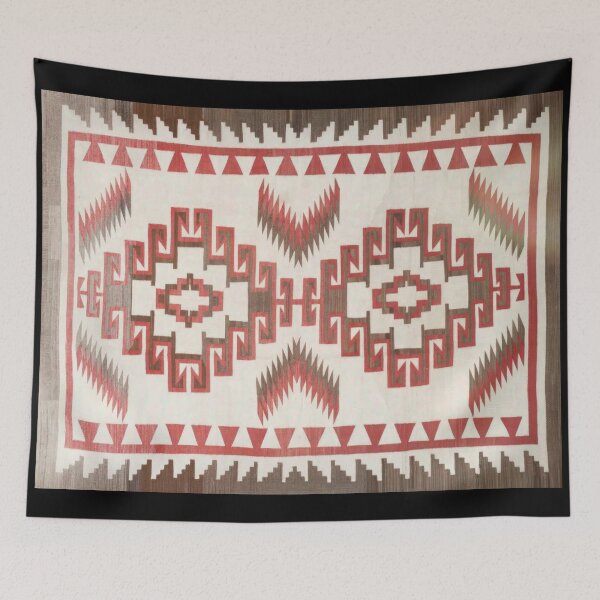 Item preview, NAVAJO 1920 TAPESTRY - RESTORED TO ORIGINAL RED & IVORY - RARE COLORS FOR NAVAJO ART! rotated designed and sold by Big Bang Canvas.