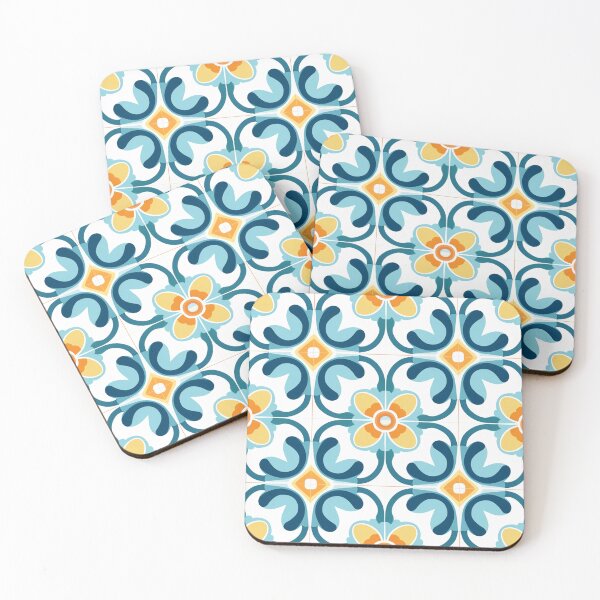 Item preview, Teal & Marigold Scrollwork Floral Seamless Tile Pattern designed and sold by DigitaICraft.