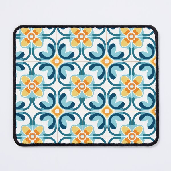 Item preview, Teal & Marigold Scrollwork Floral Seamless Tile Pattern designed and sold by DigitaICraft.