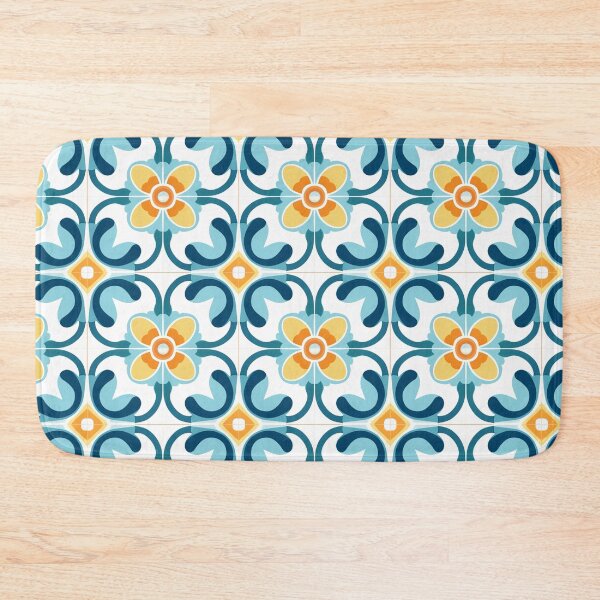 Item preview, Teal & Marigold Scrollwork Floral Seamless Tile Pattern designed and sold by DigitaICraft.