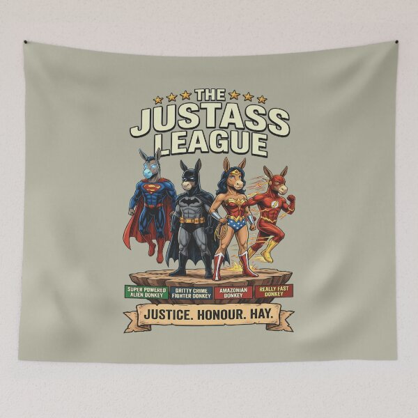 Item preview, The Justass League (Donkey Superheroes) designed and sold by Cathedral of Curiosity.