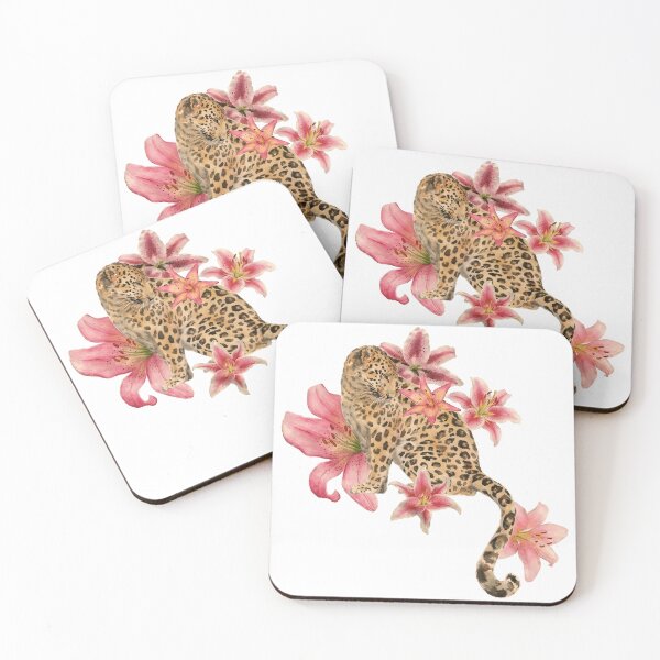 Item preview, Watercolor Leopard With Pink Lily Flowers Botanical Wildlife T-Shirt designed and sold by TropikaArts.