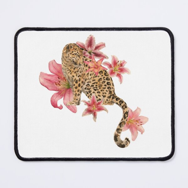 Item preview, Watercolor Leopard With Pink Lily Flowers Botanical Wildlife T-Shirt designed and sold by TropikaArts.
