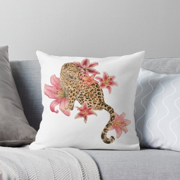 Item preview, Watercolor Leopard With Pink Lily Flowers Botanical Wildlife T-Shirt designed and sold by TropikaArts.