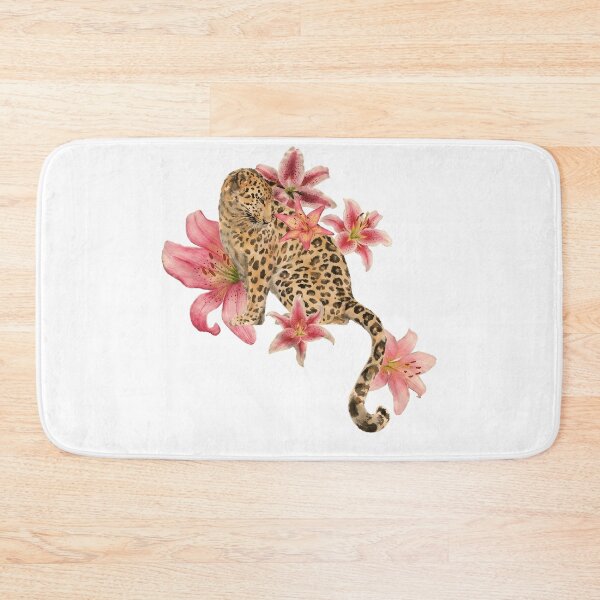 Item preview, Watercolor Leopard With Pink Lily Flowers Botanical Wildlife T-Shirt designed and sold by TropikaArts.