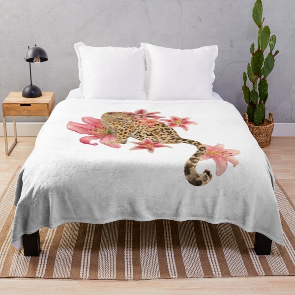 Item preview, Watercolor Leopard With Pink Lily Flowers Botanical Wildlife T-Shirt designed and sold by TropikaArts.
