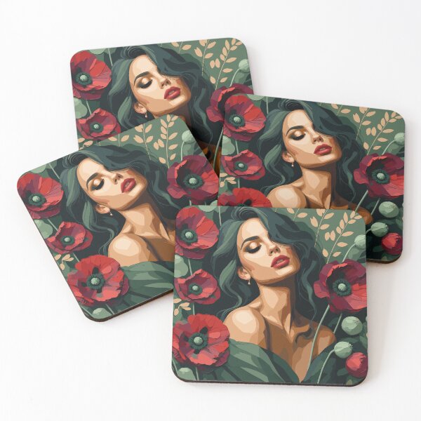 Item preview, Dark Poppy Muse – Romantic Botanical Woman Portrait designed and sold by ArtByBoya.