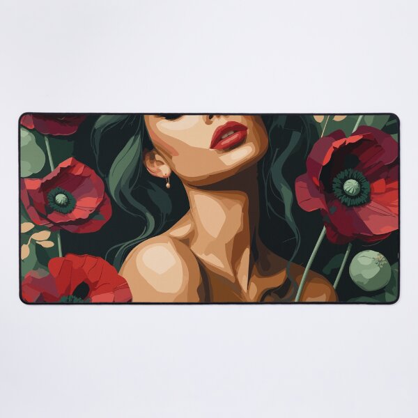 Item preview, Dark Poppy Muse – Romantic Botanical Woman Portrait designed and sold by ArtByBoya.