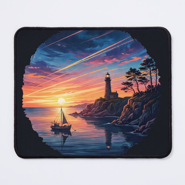 Item preview, Lighthouse and Sailboat at Sunset Coastal Scenery designed and sold by artscripts.