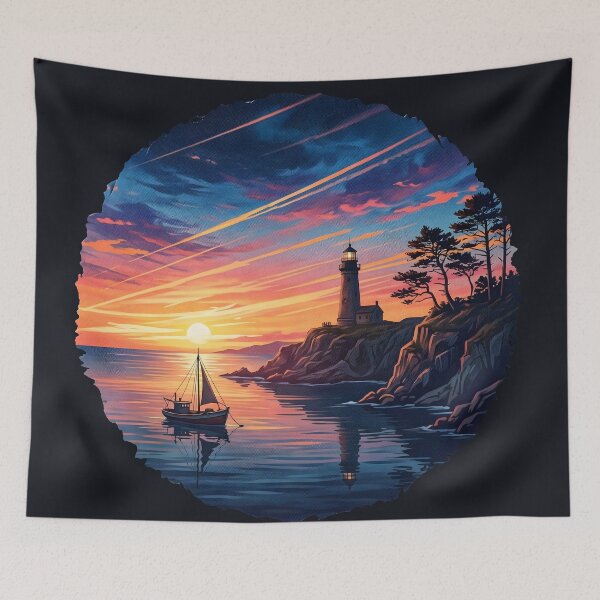 Item preview, Lighthouse and Sailboat at Sunset Coastal Scenery designed and sold by artscripts.