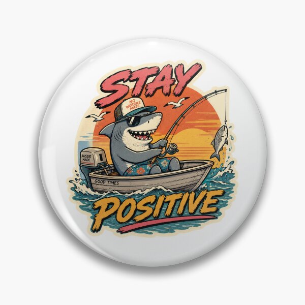 Item preview, Stay Positive Funny Shark Fishing Retro Sunset Boat Aussie designed and sold by Yellowriversss.