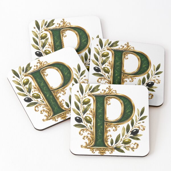 Item preview, Elegant Letter P Monogram with Olive Branches & Gold Botanical Design | Luxury Green Floral Initial designed and sold by MoodLay.