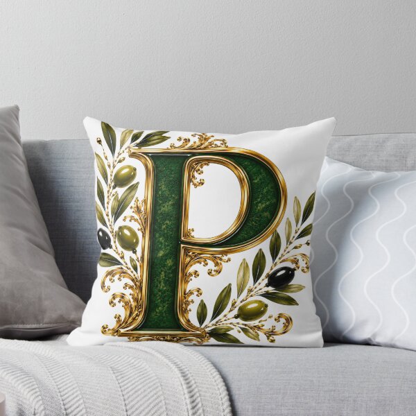 Artikelvorschau, Elegantes Monogramm des Buchstabens P mit Olivenzweigen und goldenem botanischem Design | Luxuriöser grüner floraler Anfangsbuchstabe entworfen und verkauft von MoodLay.