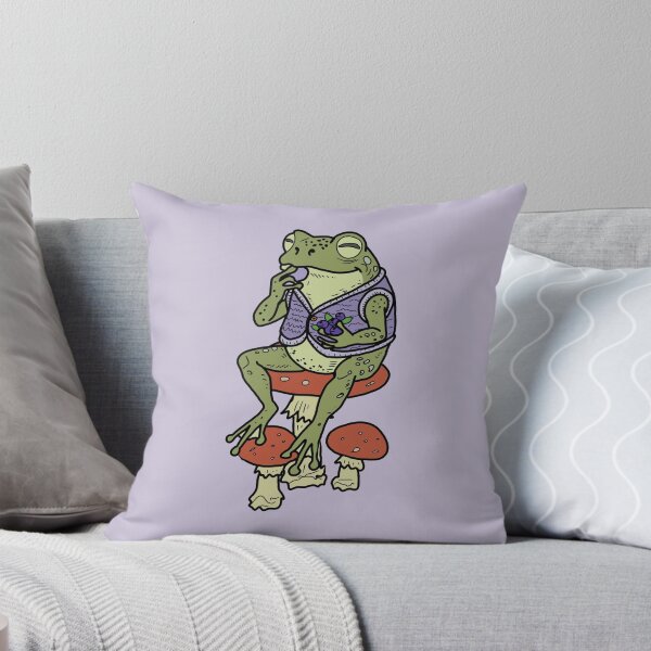 Item preview, Frog on mushrooms enjoying blueberries illustration designed and sold by LeshanArt.