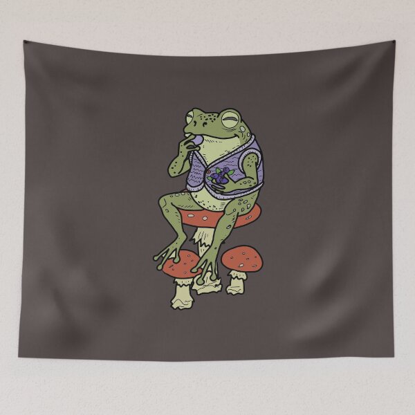 Item preview, Frog on mushrooms enjoying blueberries illustration designed and sold by LeshanArt.