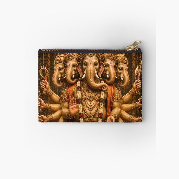 Aperçu de l'œuvre Les 32 formes de la série Ganapati - Heramba Ganapati – Le Protecteur aux Cinq Visages | Art mural sacré hindou de qualité muséale créée et vendue par Homyar.