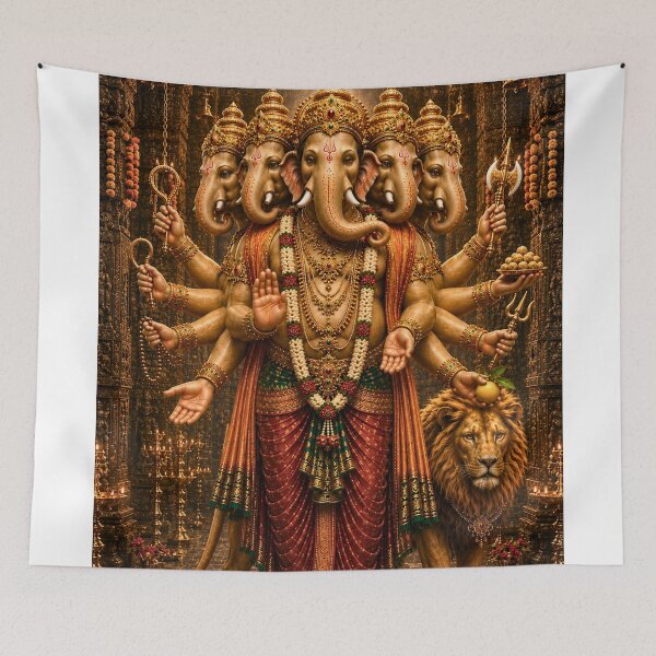 Item preview, The 32 forms of Ganapati Series-Heramba Ganapati – The Five-Faced Protector | Museum-Quality Sacred Hindu Wall Art designed and sold by Homyar.