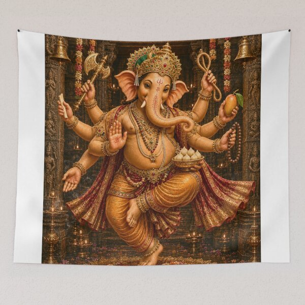 Item preview, The 32 forms of Ganapati Series-Nritya Ganapati – The Divine Cosmic Dancer | Museum-Quality Hindu Devotional Wall Art designed and sold by Homyar.