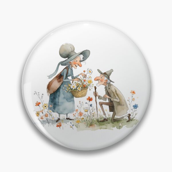 Item preview, Whimsical Elderly Couple Wildflower Love Illustration   designed and sold by Connys Colorful World.