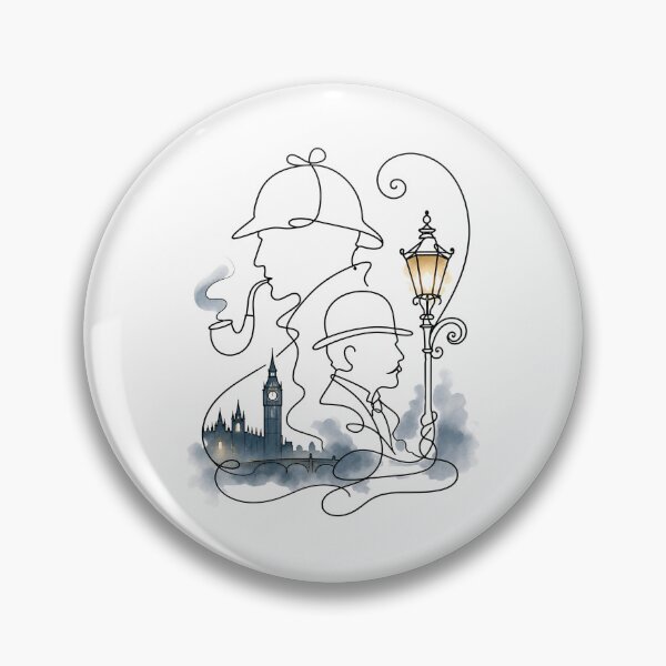 Item preview, Sherlock Holmes and Dr Watson London Big Ben Line Art Silhouette designed and sold by Fenay Designs.
