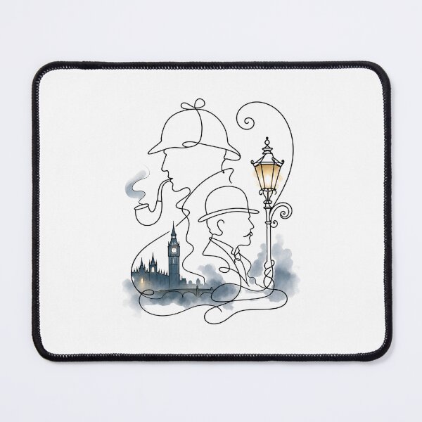 Item preview, Sherlock Holmes and Dr Watson London Big Ben Line Art Silhouette designed and sold by Fenay Designs.