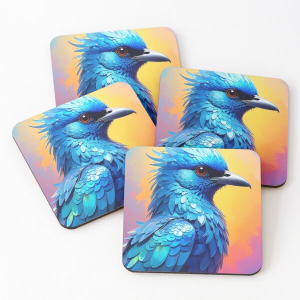 Item preview, Crested blue bird fantasy art vivid feathers red eye painterly exotic bird poster wall decor designed and sold by icemanphotos.