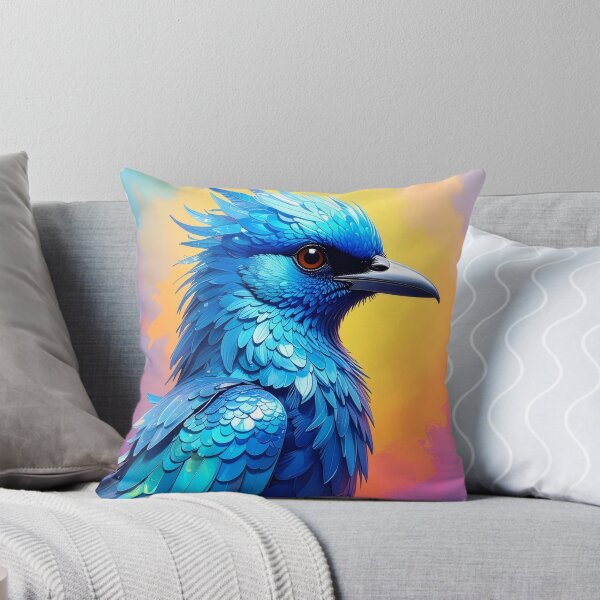 Item preview, Crested blue bird fantasy art vivid feathers red eye painterly exotic bird poster wall decor designed and sold by icemanphotos.