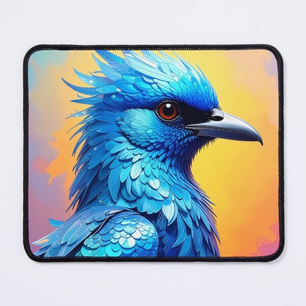 Item preview, Crested blue bird fantasy art vivid feathers red eye painterly exotic bird poster wall decor designed and sold by icemanphotos.
