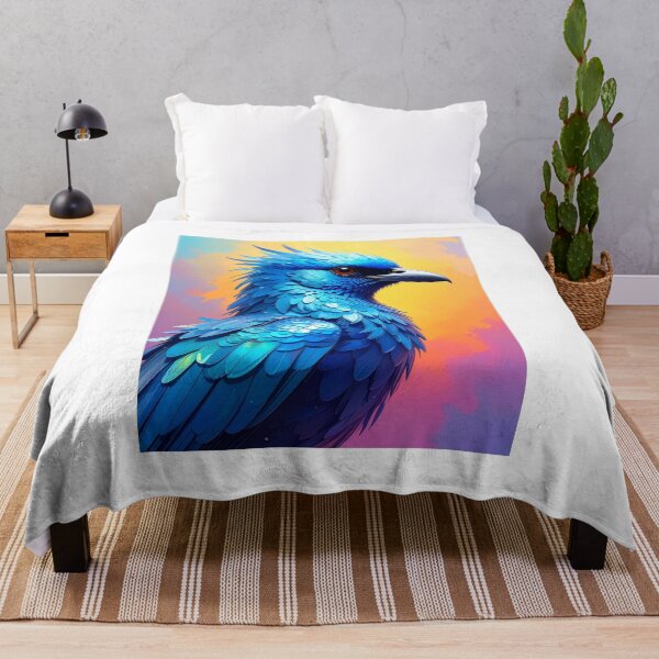 Item preview, Crested blue bird fantasy art vivid feathers red eye painterly exotic bird poster wall decor designed and sold by icemanphotos.