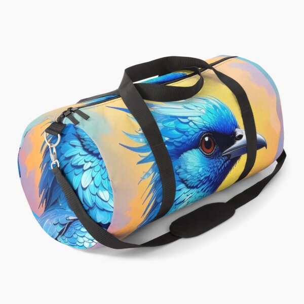 Item preview, Crested blue bird fantasy art vivid feathers red eye painterly exotic bird poster wall decor designed and sold by icemanphotos.