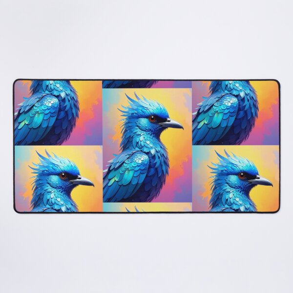 Item preview, Crested blue bird fantasy art vivid feathers red eye painterly exotic bird poster wall decor designed and sold by icemanphotos.