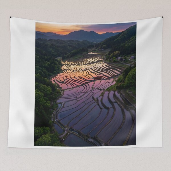 Item preview, Tanada Sunset: Japanese Terraced Rice Fields designed and sold by conohitoAI-ArtGallery.