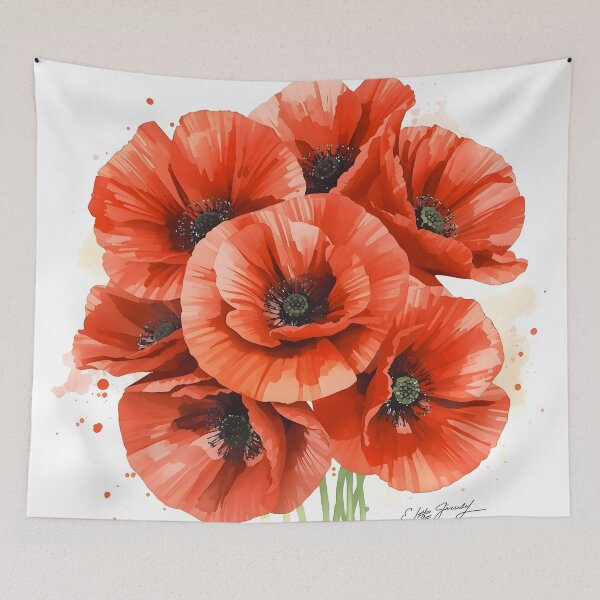 Item preview, Red Poppy Field Watercolor Painting designed and sold by RawNaturePrints.
