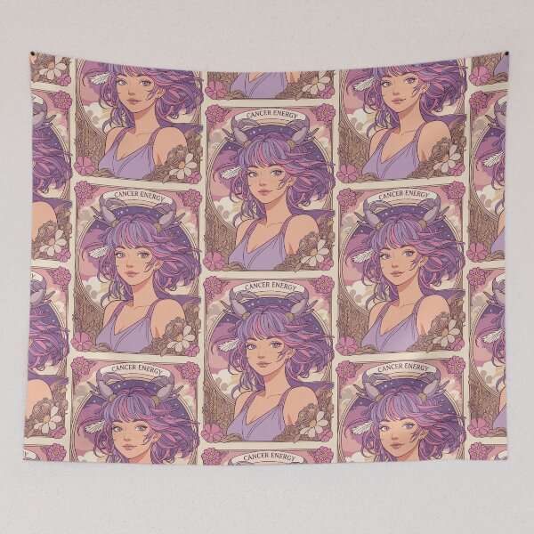 Item preview, Cancer Zodiac Goddess Anime Art | Cancer Energy Celestial Astrology Illustration | Pastel Horoscope Fantasy Girl | Art Nouveau Zodiac Wall Art | Cancer Birthday Gift designed and sold by RSDigitalPrintDesign.