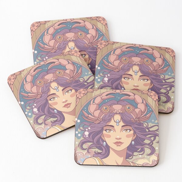 Item preview, Cancer Zodiac Goddess Anime Art | Cancer Energy Celestial Astrology Illustration | Pastel Horoscope Fantasy Girl | Art Nouveau Zodiac Wall Art | Cancer Birthday Gift designed and sold by RSDigitalPrintDesign.