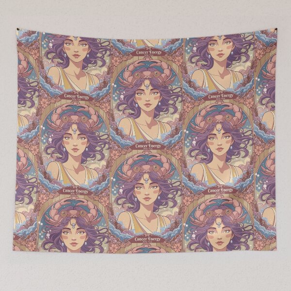 Item preview, Cancer Zodiac Goddess Anime Art | Cancer Energy Celestial Astrology Illustration | Pastel Horoscope Fantasy Girl | Art Nouveau Zodiac Wall Art | Cancer Birthday Gift designed and sold by RSDigitalPrintDesign.