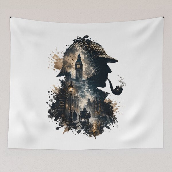 Item preview, Sherlock Holmes Baker Street 221B Watercolor Splatter Double Exposure designed and sold by Fenay Designs.