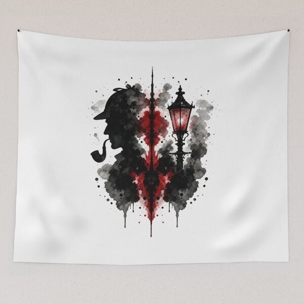 Item preview, Sherlock Holmes Gas Lamp Silhouette Splatter Art designed and sold by Fenay Designs.