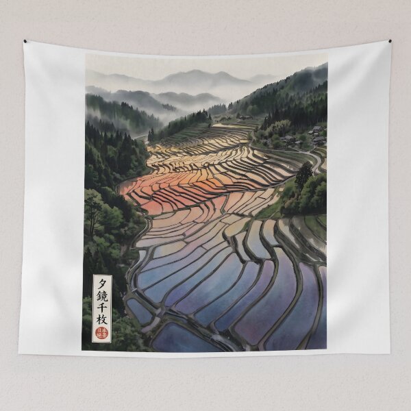 Item preview, Sumi-e Tanada Sunset Water Mirrors designed and sold by conohitoAI-ArtGallery.