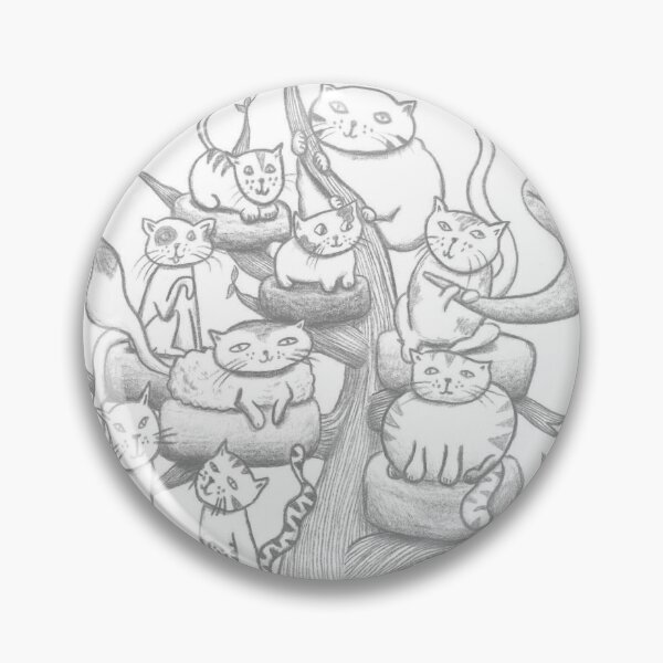 Item preview, Cozy Cat Gathering Tree Hand Drawn Grayscale designed and sold by BOKEbyTC.