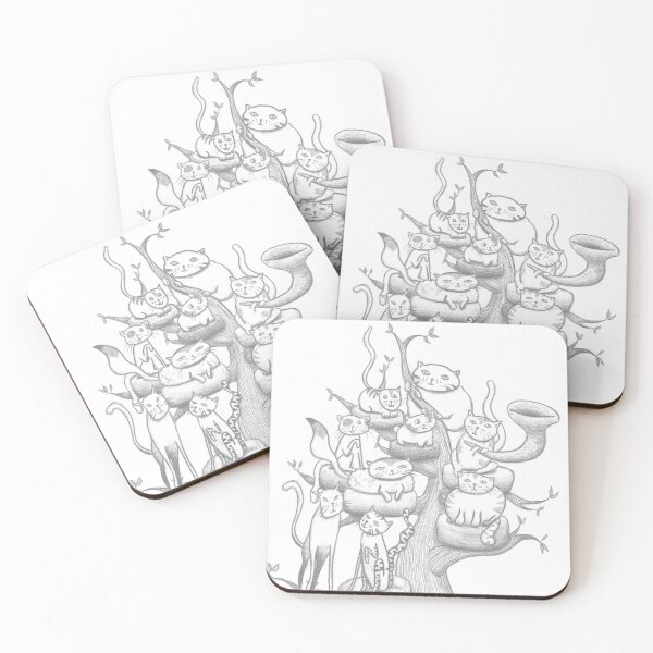 Item preview, Cozy Cat Gathering Tree Hand Drawn Grayscale designed and sold by BOKEbyTC.