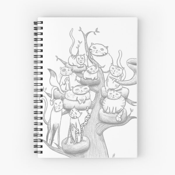 Item preview, Cozy Cat Gathering Tree Hand Drawn Grayscale designed and sold by BOKEbyTC.