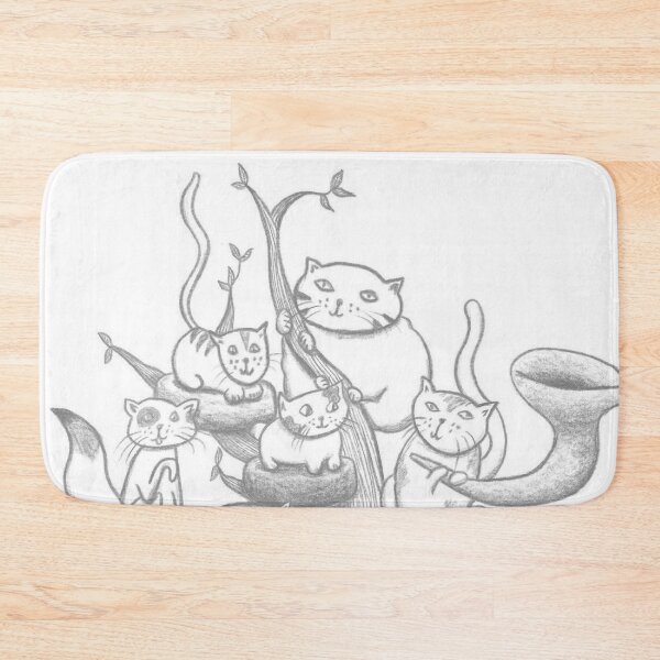Item preview, Cozy Cat Gathering Tree Hand Drawn Grayscale designed and sold by BOKEbyTC.