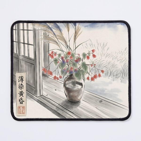 Item preview, Zen Ink Wash Autumn Pampas Grass and Begonia designed and sold by conohitoAI-ArtGallery.